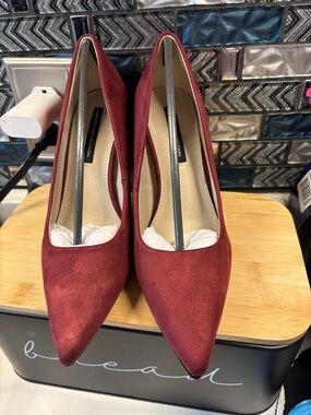 French Connection Burgundy Pointed Suede Heels